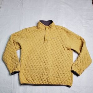 Orvis Mens Quilted Snap Pullover Yellow Diamond Stitch Mock Neck Snap Size M